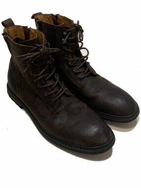 Robert Wayne Brown Leather Lace-Up Zip Boots